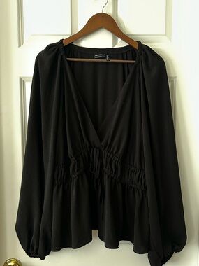 ASOS Black Long Sleeve V-Neck Blouse